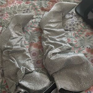 Sparkling Silver Over-the-Knee Boots